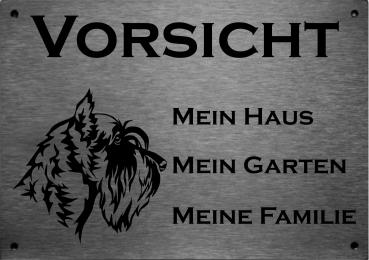 Edelstahl Warnschild Schnauzer VORSICHT Mein Haus mein Garten meine Familie